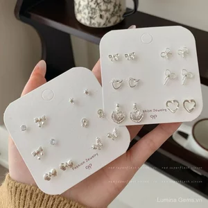 Mùa Xuân Phong Cách Mới Nhỏ Tinh Tế Bạc Sáu Mảnh Bộ Bông Tai Bán Buôn Nữ Bạc Kim Tình Yêu Ánh Sáng Sang Trọng Sang Trọng Sang Trọng Sang Trọng Sang Trọng Bông Tai
