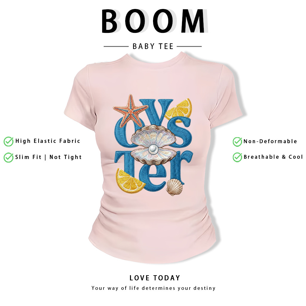 BOOM Áo Baby Tee Nữ Cotton Ôm Body-Áo Thun Ngắn Tay Y2K In Hình PhongCách Mùa Hè, Cổ Tròn Hàng Đầucách hàn quốc phongV63