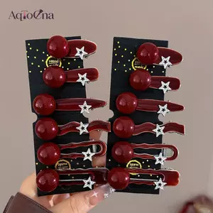 AqToCna Đỏ Đậm Chấm Bi Hợp Kim Kẹp Tóc Điểm Dễ Thương Cô Gái Ngọt Ngào Nữ Du Hóa Đơn Kẹp Nổ Kẹp Thời Trang Mới Mũ Phụ Kiện Tóc AqToCna