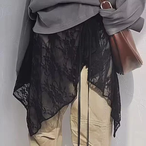 1 / 2 Chiếc Pháp Không Đều Ren Lưng Váy Maxi Dài Sheer Hem Ruffle Edge Bohemian Phong Cách Vintage Nữ Mùa Hè Váy Hoa