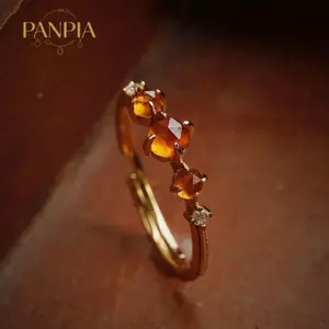 PNPIA- Nhẫn Hổ Phách Mặt Trời Ma Thuật, Nhẫn Garnet Dainty Cam, Trang Sức Đá Quý Màu Cam Nhật Bản, Quà Tặng Nhẫn Có Thể Điều Chỉnh Boho Dainty Cho Nàng