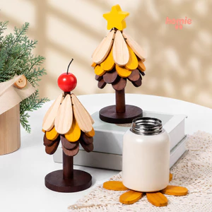 Tấm lót cách nhiệt bằng gỗ nguyên khối hình cây thông Noel sáng tạo, có thể gấp gọn, dùng làm đế lót ly chống bỏng