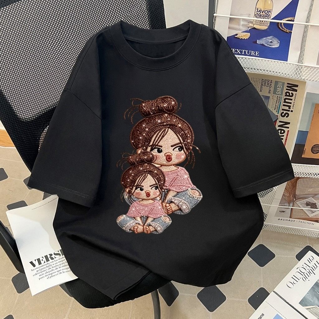 （Giao hàng 24h）Angela Áo thun cặp đôi tay ngắn cotton ngắn tay phong cách đại học dáng rộng ngộ nghĩnh
