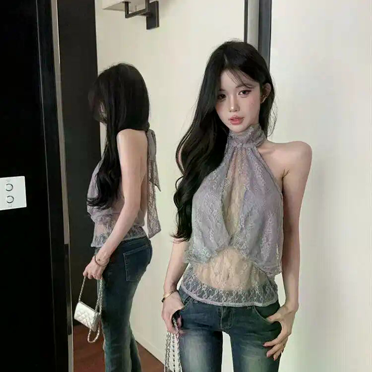 Áo Nữ Thời Trang Mới Phong Cách Mới Cổ Ren Cổ Không Đều Ins