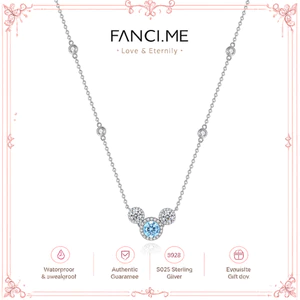 FANCIME "Crystal Bleu" Vòng cổ bạc hình tròn