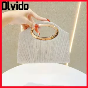 Túi dạ hội OLVIDO, Túi đeo vai vuông, Ly hợp tiệc nếp nhăn thời trang dành cho nữ