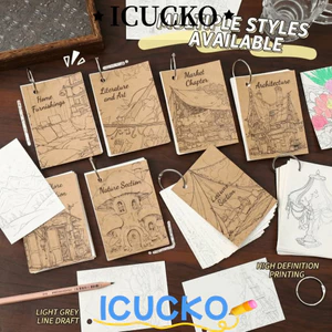 Sổ tay vẽ ICUCKO, Sổ phác thảo giấy nguyên khối 80 trang dành cho trẻ em, Sổ tay tô màu lá rời để thư giãn thực hành