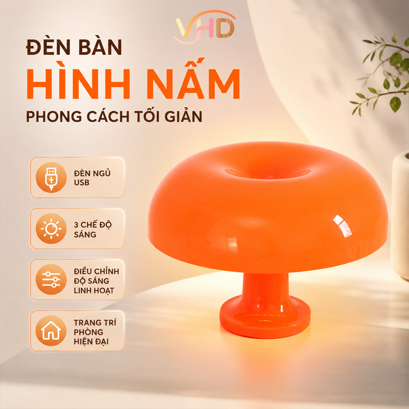 Đèn Bàn Hình Nấm Phong Cách Tối Giản – Đèn Ngủ USB 3 Chế Độ Sáng, Điều Chỉnh Độ Sáng Linh Hoạt, Trang Trí Phòng Hiện Đại