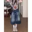 Quần short Denim giặt kiểu cổ điển của Mỹ dành cho nữ Mùa hè Phong cách mới lưng cao chân rộng dáng rộng Quần crop thẳng