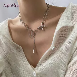 AqToCna Hợp Thời Trang Cá Tính Bướm Ngôi Sao Vòng Tròn Rỗng Nelace Dành Cho Nữ Punk Xương Đòn Dây Xích Đảng Goth Choker Phụ Kiện Quà Tặng Y2k AqToCna