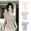 Thiết kế phong cách Hàn Quốc Thắt nút vai xếp li eo hẹp mỏng hơn Áo thun ngắn tay nữ Slim-Fit Style Hot Girl One-Shoulder Top