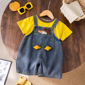Quần áo sơ sinh VN, Bộ đồ bé gái, Áo thun động vật hoạt hình ngắn tay, Quần yếm Denim, Bộ đồ 2 mảnh, Quần áo thường ngày cho trẻ em, Hàng mới về