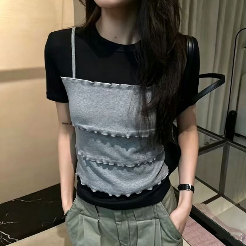 [Giảm giá trong thời gian có hạn] Sling hai mảnh giả phong cách Hàn Quốc Slimer Look All-Match Stitch