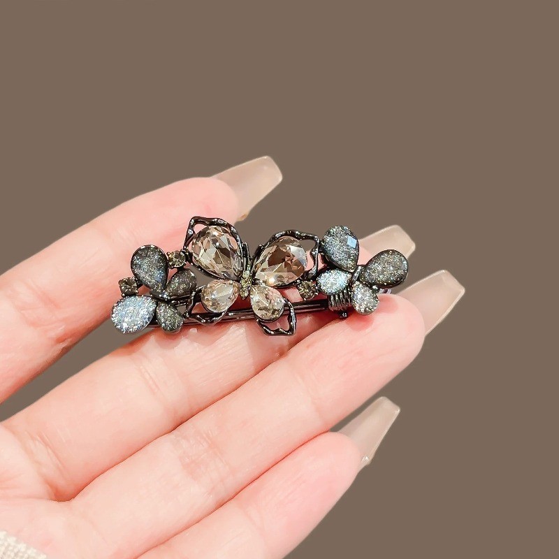 MAUROPOLI Tinh Tế Cá Tính Thủy Tinh Kim Cương Giả Bướm Kẹp Tóc Nữ Phong Cách Mới Bên Nổ Kẹp Cao Cấp Cảm Giác Phù Hợp Với Tóc Gãy Mỏ Vịt Kẹp