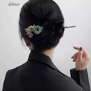 DELMER Hanfu Tóc Dính Khóa An Toàn Ngọc Tinh Tế Sườn Xám Xanh Retro Kiểu Tóc Thiết Kế Dụng Cụ Cổ Phong Cách Mũ