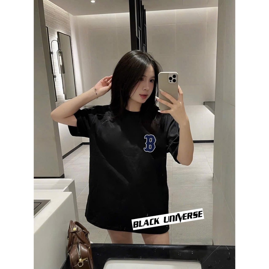 （Giao hàng 24h）Angela Áo thun lỡ tay MLB chữ B from rộng Blackuniverse unisex chất liệu cotton cao cấp