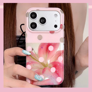 Ốp Cho iPhone 17PM 16 Pro Max 15 Màu Hồng Lãng Mạn Hoa Lily Chấm Bi Họa Tiết IMD Thủ Công Chống Sốc TPU Mềm Chống Trầy Xước Bụi Bẩn Chống Vỏ Điện Thoại