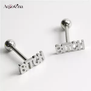 AqToCna 1pc316l Phẫu Thuật Thép Lưỡi Barbell Stud Xuyên Vòng Punk Lưỡi Xuyên Trang Sức Cơ Thể 1.6X14X5mm AqToCna