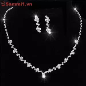 ZK Bạc Phù Dâu Pha Lê Vòng Cổ Bông Tai Bộ Cưới Cô Dâu Trang Sức Trang Sức VN