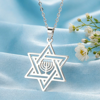SKYRIM Ngôi Sao David Hanukkah Menorah Vòng Cổ Thép Không Gỉ Hexagram Bảo Vệ Bùa Hộ Mệnh Tôn Giáo Mặt Dây Chuyền Trang Sức Do Thái