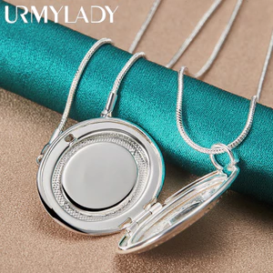 URMYLADY Bạc 925 Hình Tròn Khung Mặt Dây Chuyền Vòng Cổ 16-30 Inch Rắn Dây Xích Dành Cho Nữ Cưới Đính Hôn Trang Sức