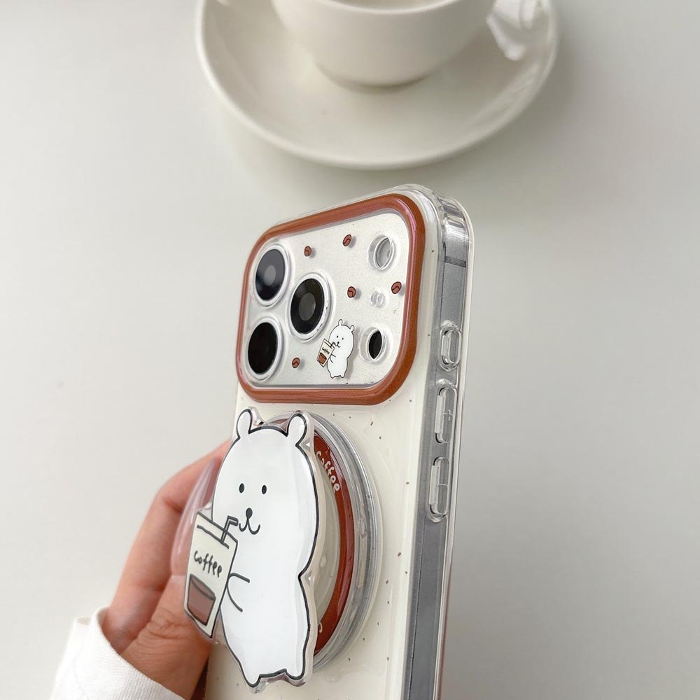 Vỏ cứng Tương thích với iPhone 15 15Pro 15ProMax 16 16Pro 16ProMax 17 17Pro 17ProMax Vỏ nam châm họa tiết gấu cà phê