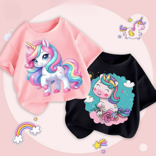 Áo thun bé gái mẫu mới Unicorn Áo phông bé gái chất cotton Mềm mịn Thoáng mát Dễ thương