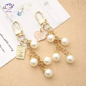 HFTOY Thời trang Ngọc trai giả sel Móc chìa khóa Mặt dây chuyền chữ trái tim cho nữ Túi trang trí Hộp đựng tai nghe tinh tế Quà tặng trang sức quyến rũ ~