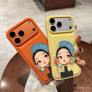 Ốp Điện Thoại Cao Cấp Kết Cấu Da Bông Tai Dày Retro Girl Thời Trang Thích Hợp Cho iPhone 12promax 13promax 14promax 11 12 13 14 15 promax 16promax 17promax Vỏ Bảo Vệ Chống Sốc
