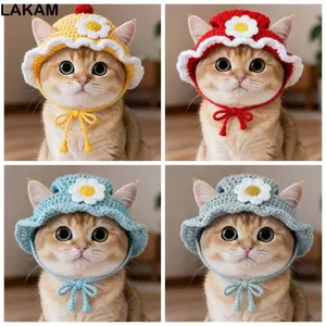 LAKAM Puppy Kittens Mũ dệt kim, Mũ mèo thủ công ngộ nghĩnh, Đạo cụ chụp ảnh thời trang Mũ thú cưng đàn hồi tinh tế