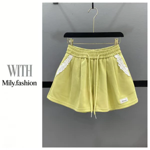 Milyfashion Ren Vàng Khâu Quần Short Thể Thao Lỏng Lẻo Ôm Hơn Nhìn Thường Ngày Mồ Hôi Chữ A Ống Rộng Y2K Phong Cách Mới O1EN