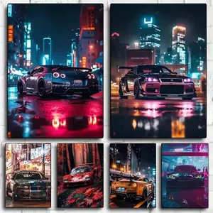 Tranh tường ô tô có áp phích xe GTR Không có khung Tranh vải Trang trí tường nhà thanh lịch