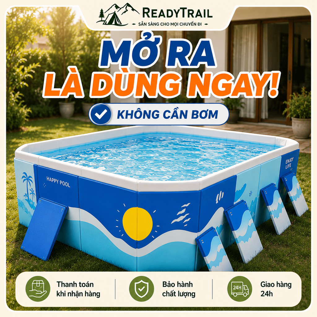WTHB bể bơi ngoài trời cho gia đình – loại lớn, gấp gọn, không cần bơm hơi, phù hợp 1-10 người, không cần máy bơm