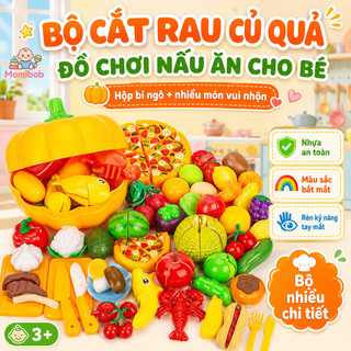 Bộ đồ chơi cắt rau củ quả – Hộp bí ngô đựng, nhiều món vui nhộn – Nhựa an toàn, màu sắc bắt mắt – Rèn kỹ năng tay mắt