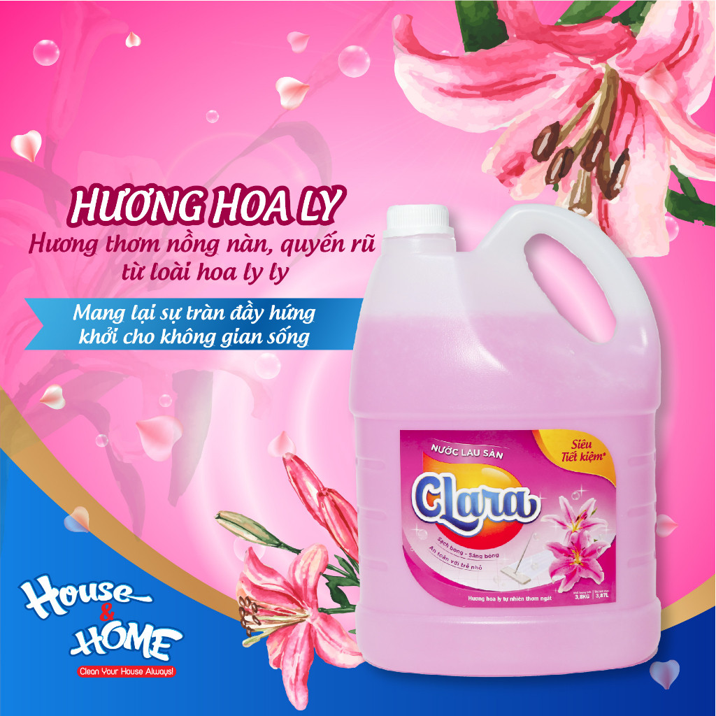 Nước Lau Sàn 𝐂𝐥𝐚𝐫𝐚 Hương Hoa Ly Can 3.8Kg NLSHL02, Nước Lau Nhà Thơm Mát Tự Nhiên, Diệt Khuẩn, Sạch Bóng Hàng Chính Hãng