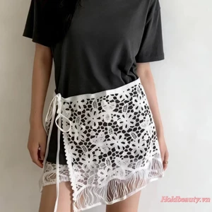 Váy quấn hoa ren dành cho nữ Thời trang Thanh lịch Dây buộc bên hông chảy xệ Phụ kiện khăn quàng cổ