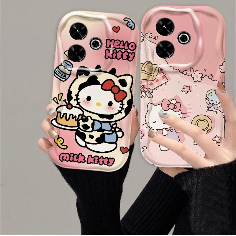 Thích Hợp Cho Redmi 13 12 POCO M6 4G 3D Sóng Mềm TPU Hoạt Hình Kitty Nữ Vỏ Điện Thoại Chống Sốc