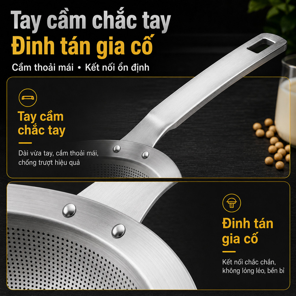 Rây Lọc Inox 304 Đa Năng - Lưới Lọc Cháo, Lọc Cua, Vớt Bọt Lẩu, Tách Dầu Mỡ, Muôi Thủng, Dễ Vệ Sinh