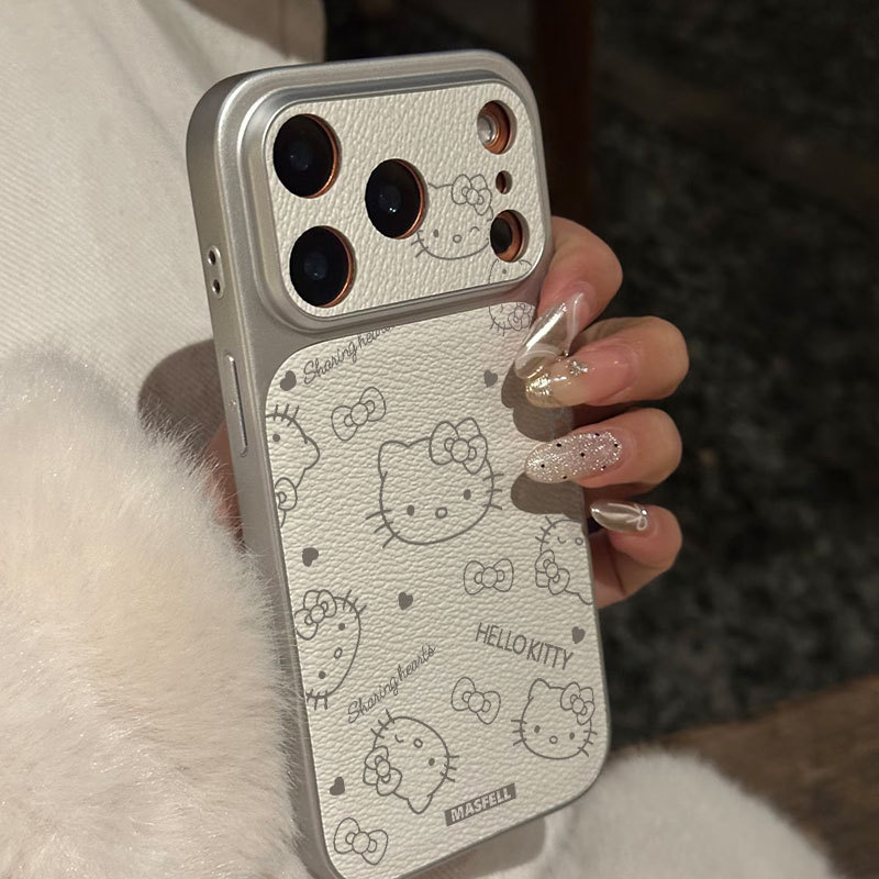 Ốp lưng iPhone họa tiết da mạ họa tiết mèo Kitty iPhone 17 16 15 14 13 12 11 Pro Max Plus Max