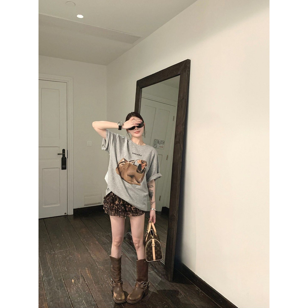 Milyfashion Phong Cách Hàn Quốc Puppy In Hình Vai Chính Hãng Rời Áo Thun Tay Ngắn Mùa Hè Phong Cách Mới Lười Tất Cả Trận Đấu Cotton Nguyên Chất Top oversize 76IS