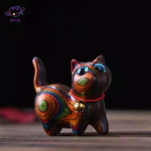 HFTOY Cầu Vồng Gỗ Khắc Mèo Điêu Khắc Đồ Trang Trí Mèo Màu Dễ Thương Mèo Gỗ Để Bàn Phụ Kiện Văn Phòng Trang Trí Nhà Quà Lưu Niệm ~
