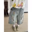 Quần crop Denim Retro Mỹ Nữ Mùa Hè Phong Cách Mới Rời Thường Ngày Phù Hợp Với Quần Ống Rộng Eo Cao Ôm Hơn Nhìn Thẳng