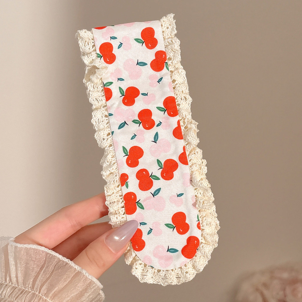 Băng đô Velcro in họa tiết kẻ sọc hoạt hình, Băng đô có thể điều chỉnh viền ren, Phụ kiện tóc chống trượt để rửa mặt, trang điểm, mặc hàng ngày cho nữ