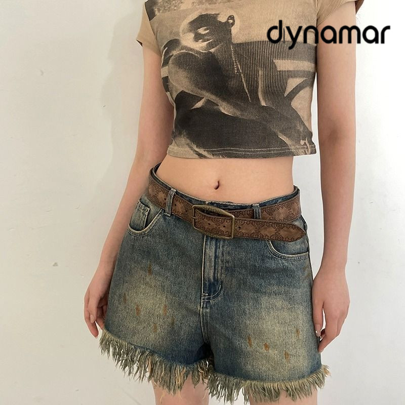 【dynamar】Hàng Có Sẵn--Thắt lưng nữ kiểu Mỹ cổ điển, phong cách dân tộc, chất liệu denim, màu nâu cao cấp, đa năng.