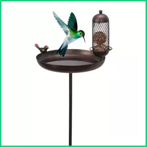 Tắm Chim Cho Bên Ngoài Sắt Trang Trí Khay Nước Retro Có Cổ Phần Vườn Chim Ăn Waterer Cho Sân Vườn Sân jiwvn