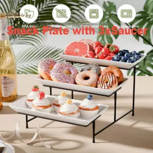 TRTR Đĩa Phục Vụ Hình Chữ Nhật 3 Tầng Đế Trưng Bày Bánh Nhẹ Cho Văn Phòng Lễ Tân Cửa Hàng Làm Bánh Sự Kiện Gia Đình VN