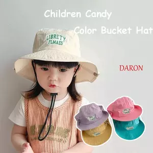 DARON Summer Kid Sunhat, Mũ xô màu kẹo thêu chữ phong cách Hàn Quốc, Mũ chống nắng chống tia cực tím dễ thương Mũ che nắng khô nhanh Mũ ngư dân trẻ em Kid