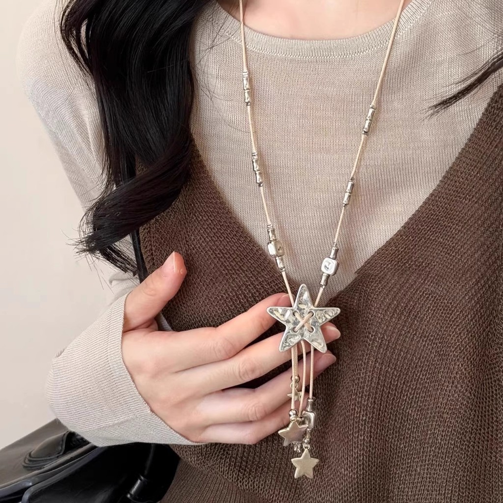 Vòng cổ dài quyến rũ ngôi sao Boho, Chuỗi chữ Y đính cườm có thể điều chỉnh với mặt dây chuyền ngôi sao, Trang sức phong cách cổ điển Bohemian dành cho nữ