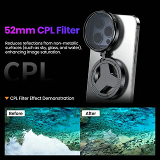 Ống kính CPL từ tính 52mm, giảm phản xạ cho điện thoại Giảm phản xạ, Gắn từ tính, Máy ảnh di động