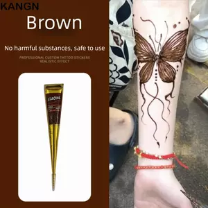 Kem xăm KANGN Henna, Kem dán Henna dễ sử dụng tạm thời, Kem xăm Henna Bán vĩnh viễn Màu nâu đen Mehndi Body Art Ink Hình xăm tạm thời